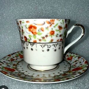 Floral Porcelain Teacup and Saucer Set